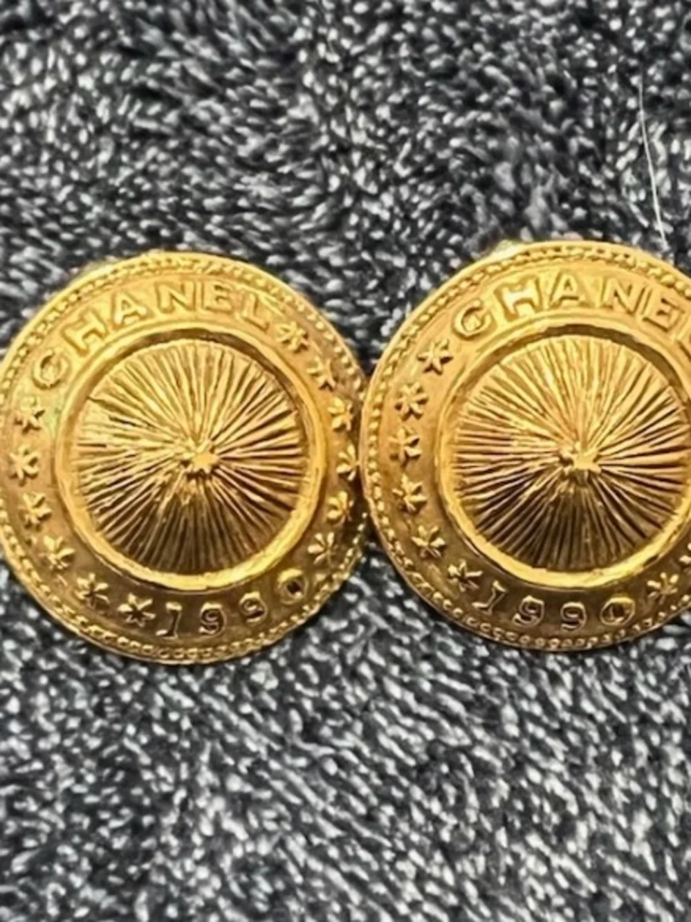 Chanel Vintage 1990 Gold Button Clip Earrings